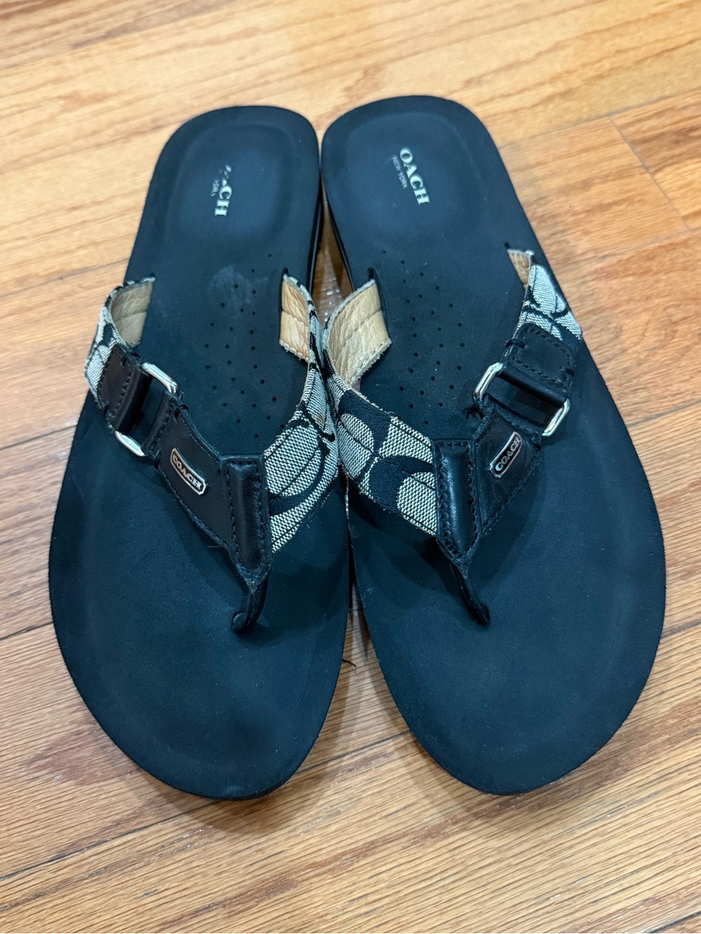Coach Black Flip Flop Sandals with Signature Canvas Straps